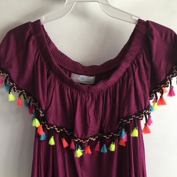Off shoulder tunic short sleeves tassels magenta - Picture 3 of 6